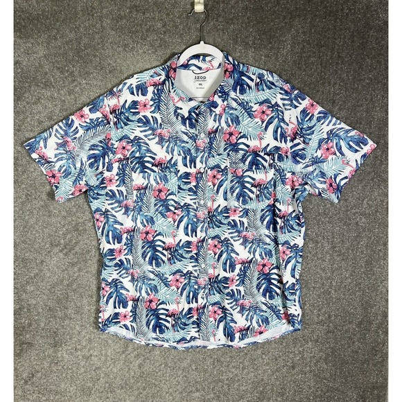 Izod Saltwater Fishing Hawaiian Floral Button Up Shirt Men Size XXL Pockets - Picture 1 of 14